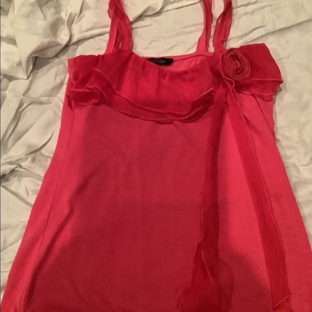 Anama Nights hot pink dressy top xs polyester detailed straps flower in front